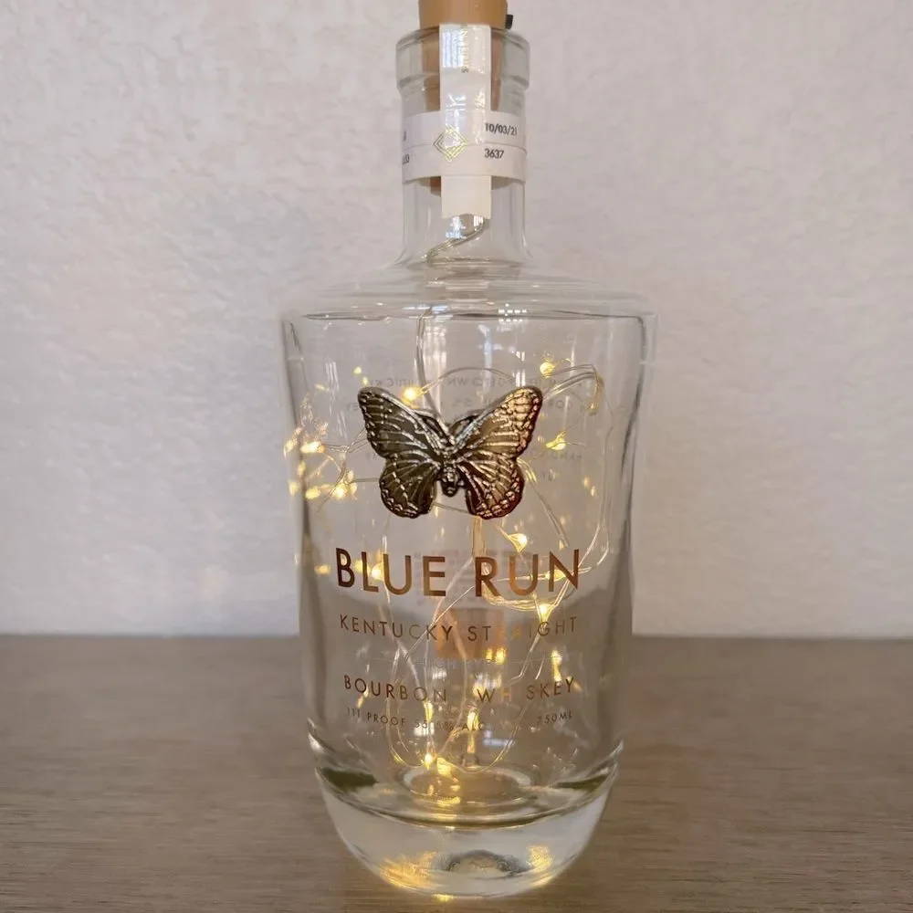 Blue Run Kentucky Bourbon Whiskey Butterfly Fairy Lights Bottle Lamp Lantern